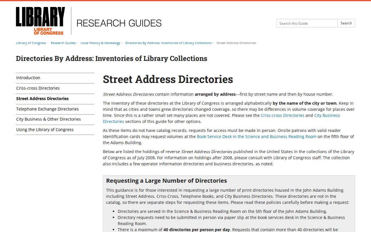 Union City previous residents research with Library of Congress address directories